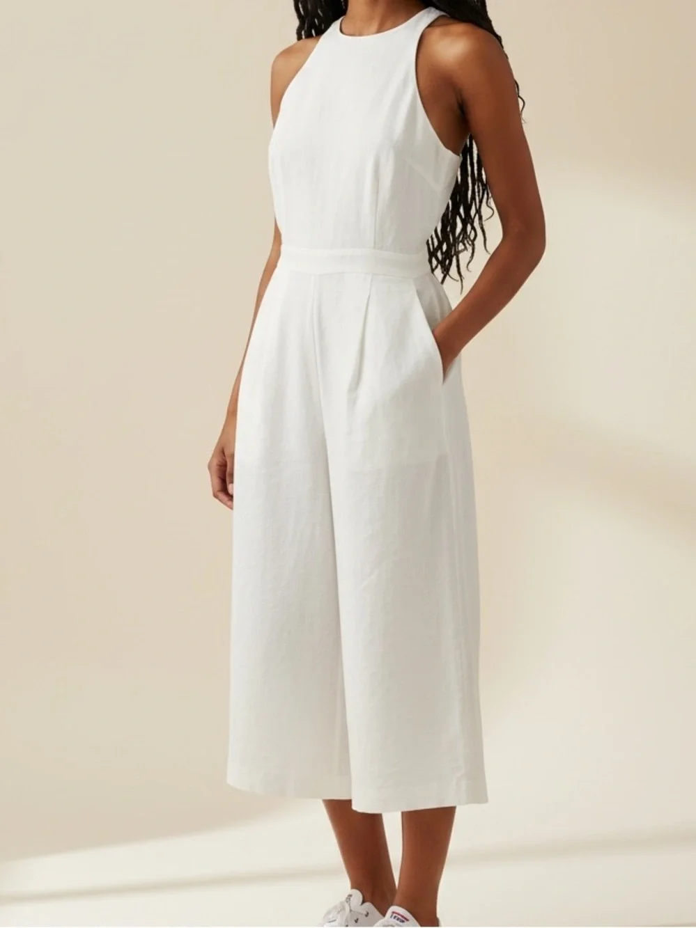 Banana Republic linen blend wide leg crop jumpsuit white 4p